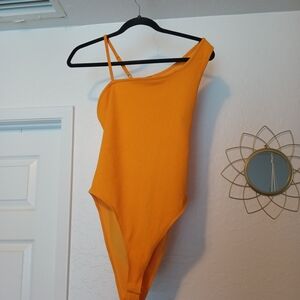 Wild Fable Orange One-Shoulder Asymmetric Bodysuit Medium Target